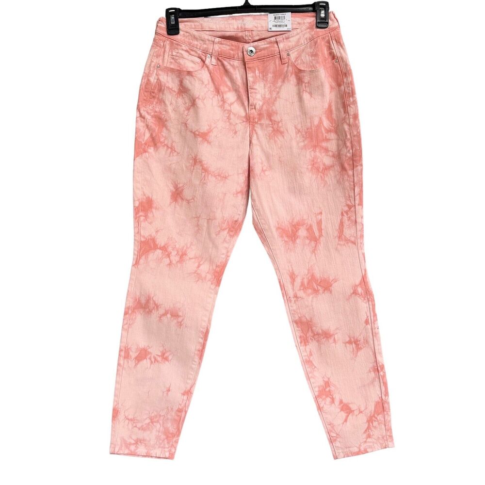 Style & Co SZ 8 Curvy Skinny Jeans Tie-Dye Mid-Rise Stretch Zip-Fly Coral Pink